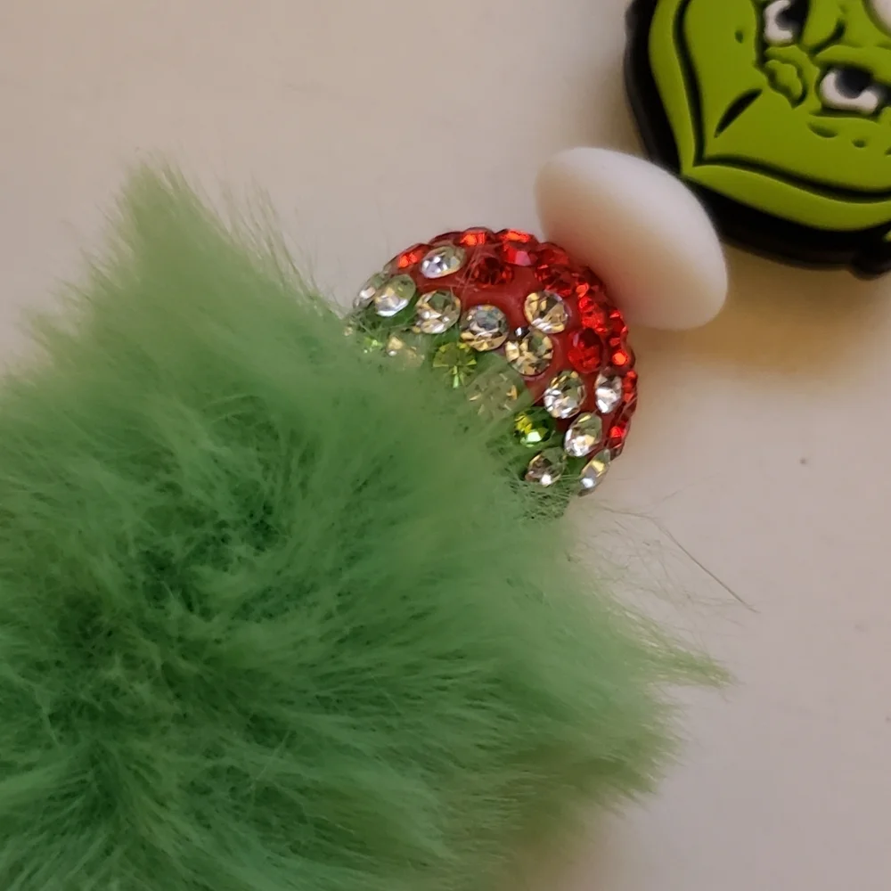 Handmade Fluffy Plush Christmas Holiday Grinch Beaded Silicone Focal Bead Pen